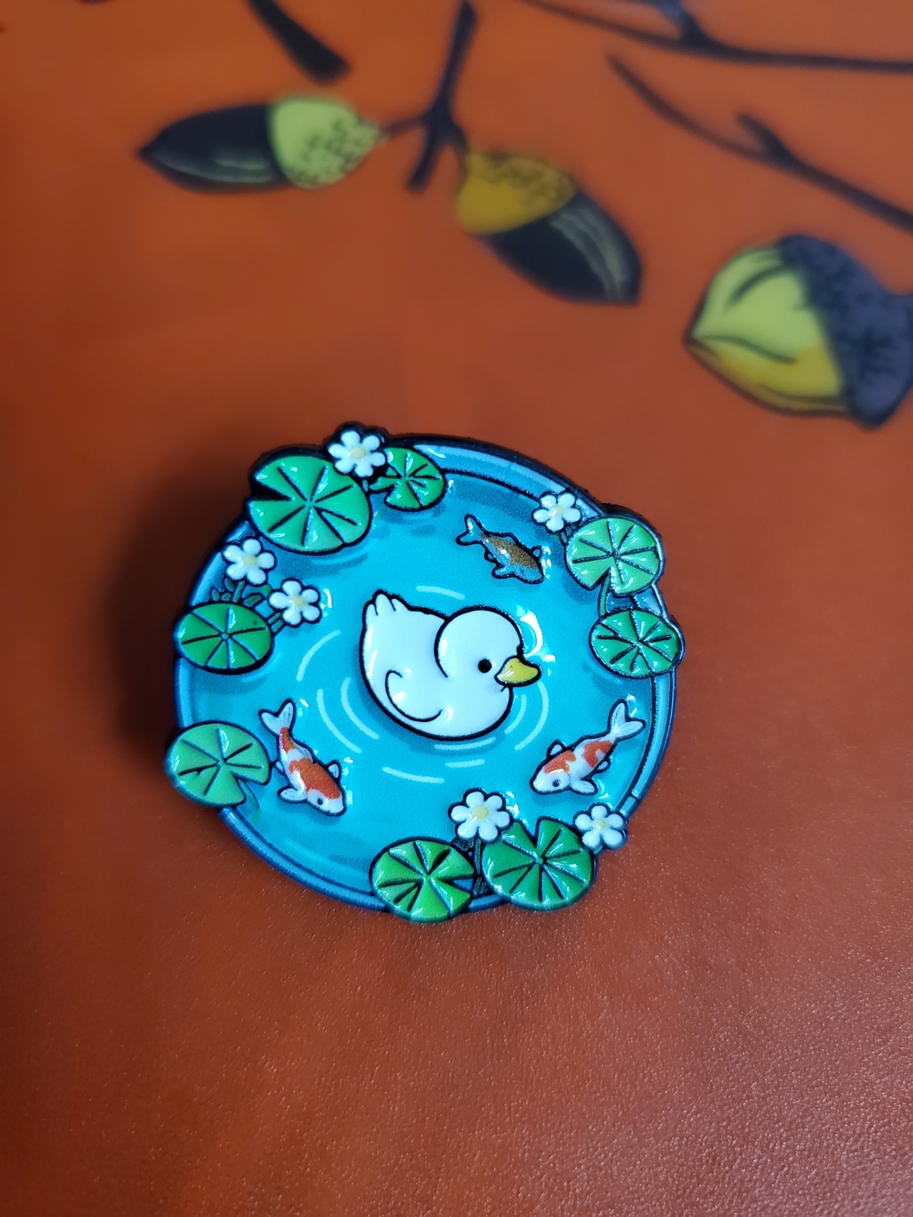 Cute Duck Pond Enamel Pin — Bright Blue & Green